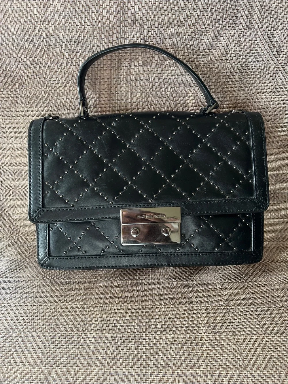 MICHAEL Michael Kors Black Micro Stud Callie Quilted Medium Crossbody.